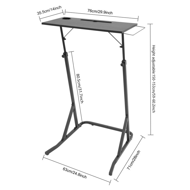 41.54-60.24in Height Adjustable Bike Trainer Desk, Standing Workstation Table for Exercise Bike Treadmill and Home Office