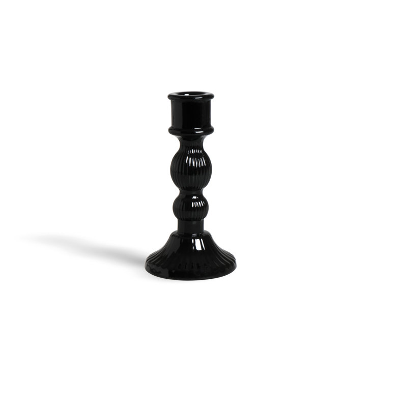 Glass Candlestick, 15" x 8", Black