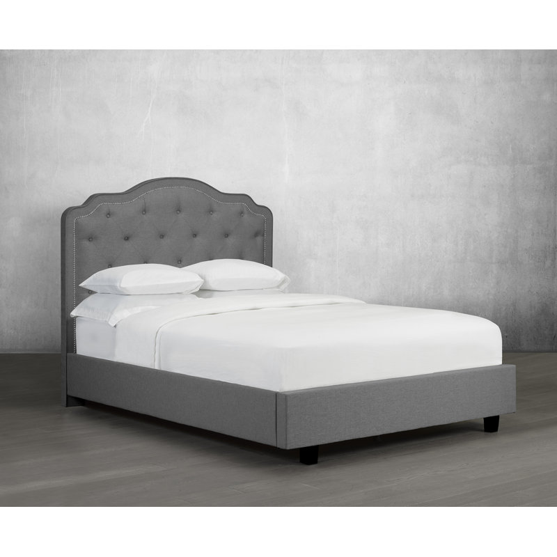 Lit plateforme en tissu d’ameublement Stoltz, Double, Lin - Gris anthracite