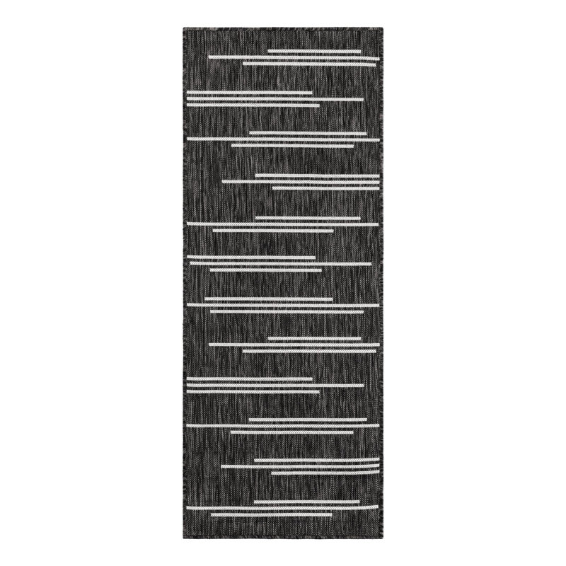 Geometric Machine Woven Polypropylene Indoor / Outdoor Area Rug in Black/White, Runner 2' x 5'3"