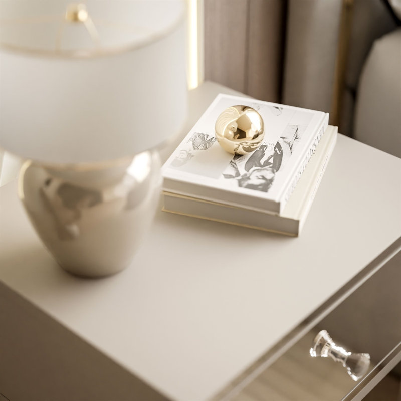 45 W Metal Bedside Table, cashmere matt/ Crystal handle
