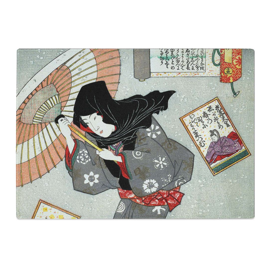 Tempered Glass Woman in a Snow Storm by Utagawa Kunisada Chopping Board