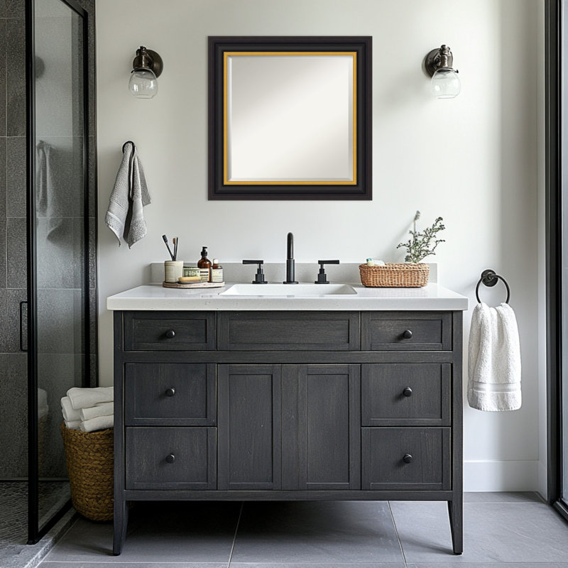 Miroir mural de salle de bain Sierra, 25,5 po x 21,5 po, Brun-noir
