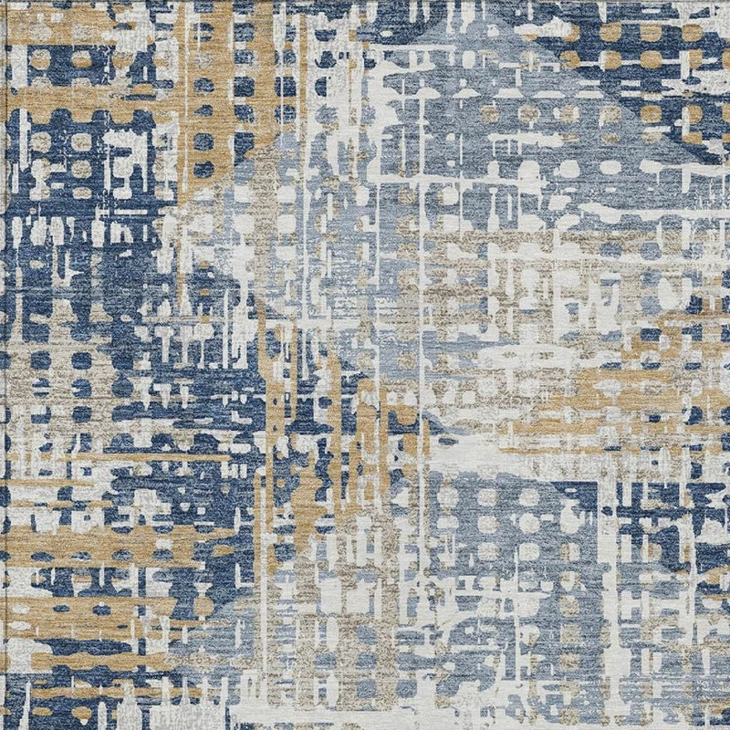 Tapis intérieur / extérieur géométrique lavable 9 pi x 12 pi bleu marine et beige