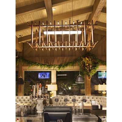 Luminaire suspendu linéaire à 5 lumières pour îlot de cuisine avec détails en bois Arca