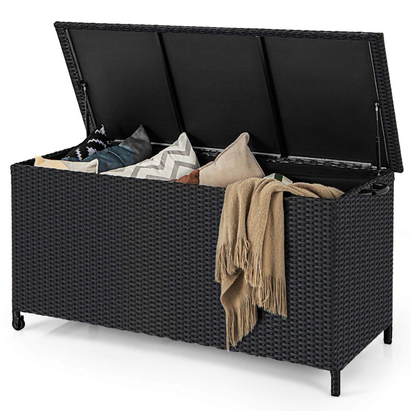 Coffre de terrasse en rotin 85 gallons avec doublure imperméable Costway, Noir
