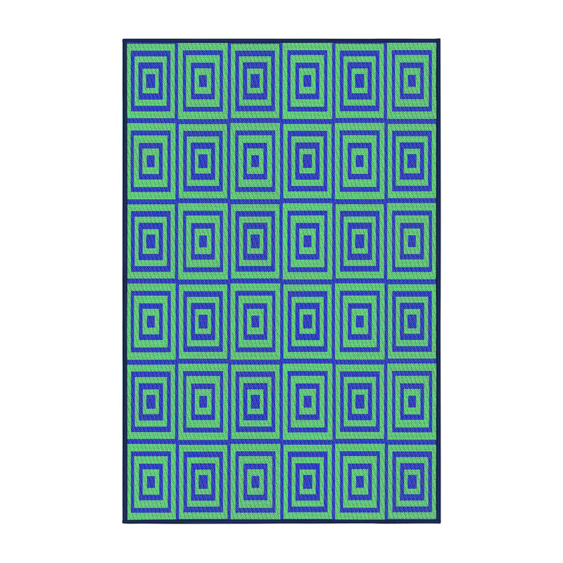 Tapis bleu/vert tissé à la machine, Rectangle 5 pi x 8 pi