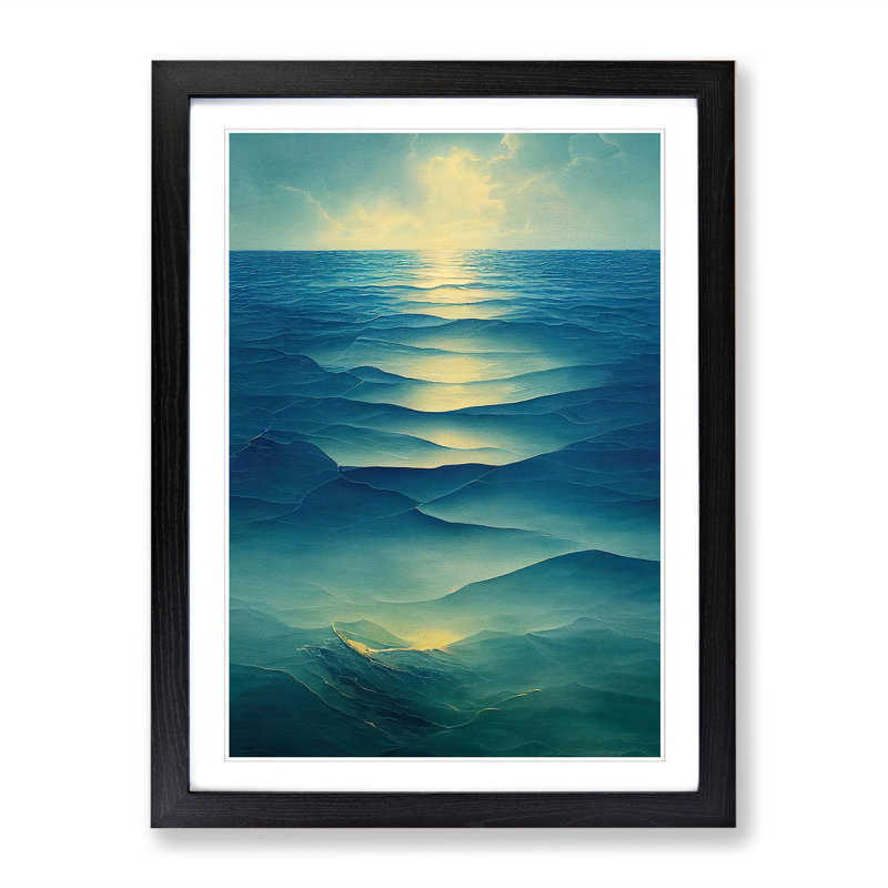 Seascape Polygon - Single Picture Frame Painting, 46cm H x 34cm W x 2cm D, Oak