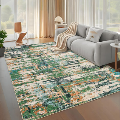 Tapis décoratif abstrait moderne avec envers antidérapant, revêtement de sol contemporain résistant aux taches, tapis d'intérieur à poils courts et doux pour le salon, la chambre à coucher