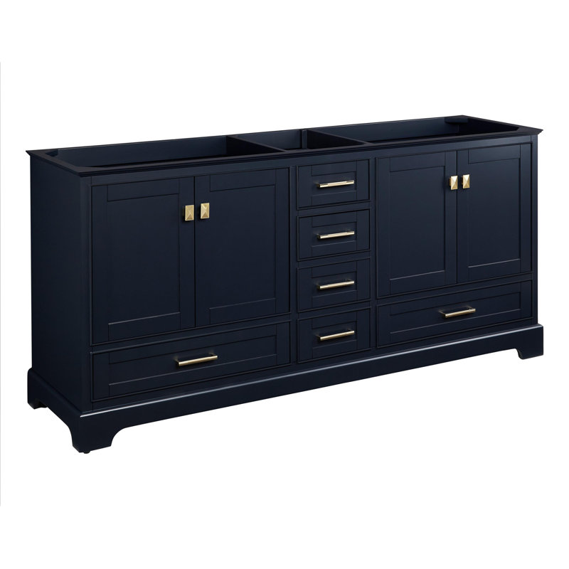 Quen 72" Freestanding Double Basin Vanity Set with Cabinet, Vanity Tops, Feathered White Quartz, Midnight Navy Blue