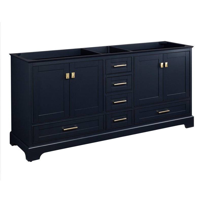 Quen 72" Freestanding Double Basin Vanity Set with Cabinet, Vanity Tops, Midnight Navy Blue, Single-Hole, Carrara Marble