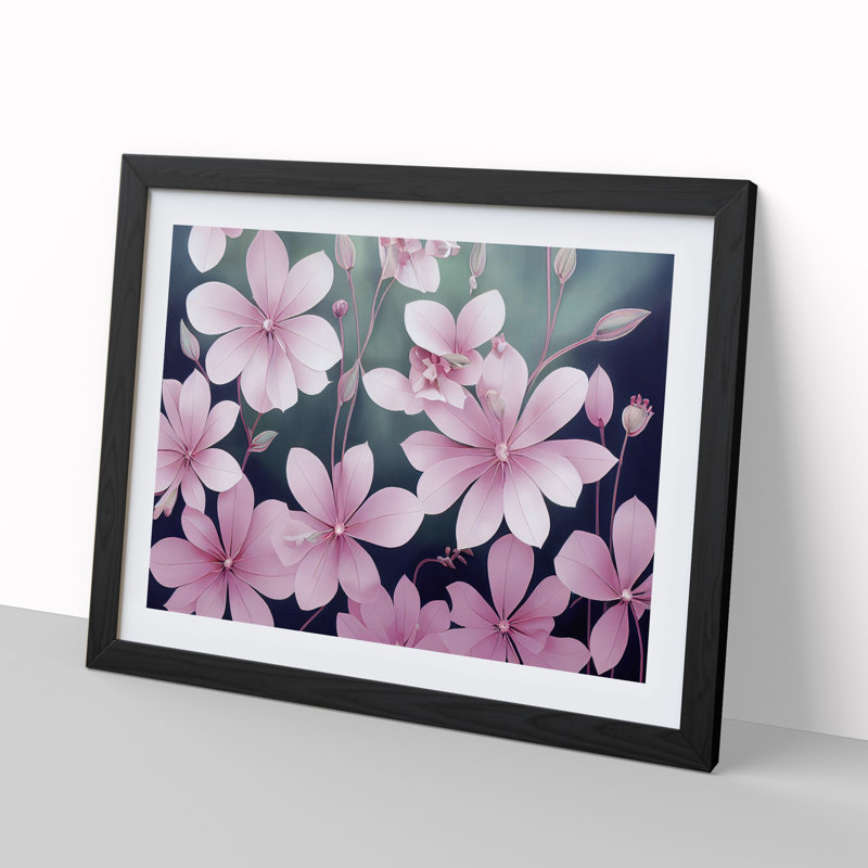 Cheerful Flowers - Single Picture Frame Print, 46cm H x 64cm W x 2cm D, Black