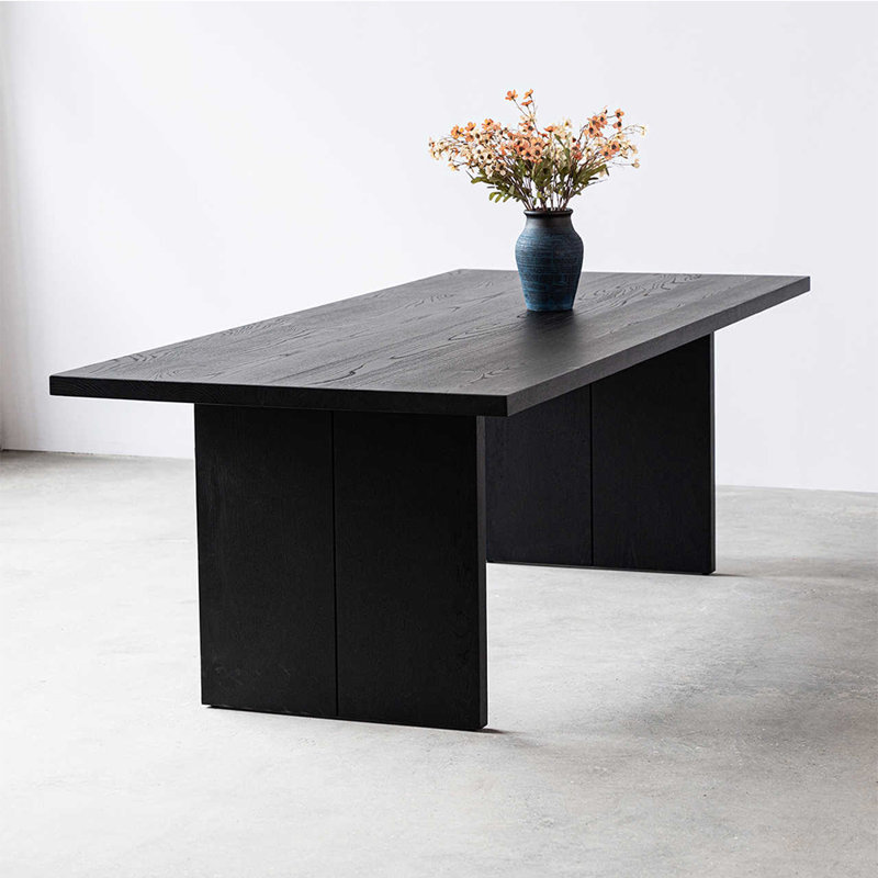 Table de salle à manger rectangulaire simple en bois massif noir, H 29,5 po x L 94,4 po x l 35,4 po