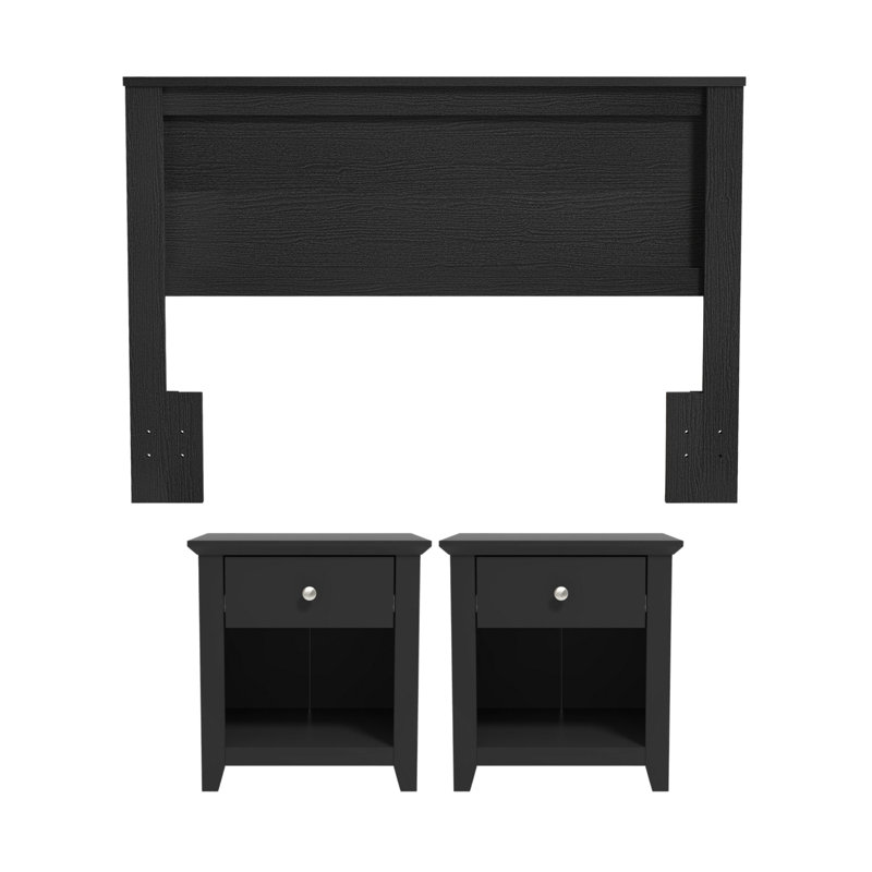 Dorsey Modern 3 Piece Bedroom Set, Black