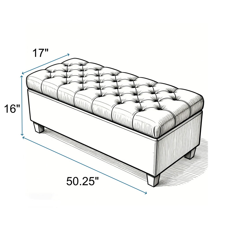 Banc de rangement rembourré capitonné l 50,25 po, Brown Tufted