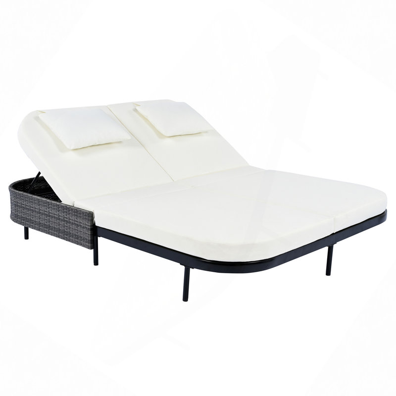 Outdoor Daybed, Patio Rattan Daybed With 5-Position Adjustable Backrest And Removable Cushions&Pillows, Iron Frame Outdoor Bed Loveseat For Garden, Backyard, Poolside