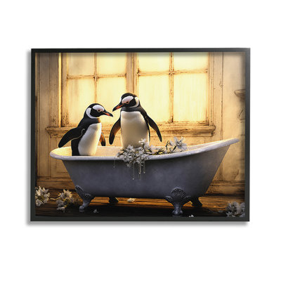 «Penguins in Sunlit Bath», art de la giclée encadrée par Lazar Studio