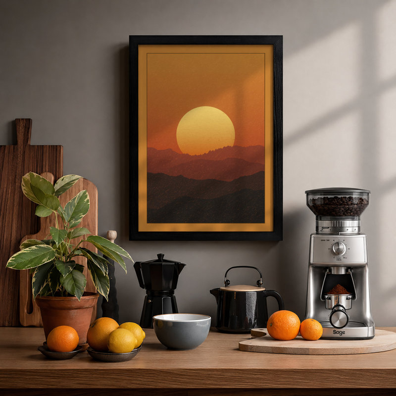 Sun Over Mountains Minimalist - Print, A1 - 84.1 x 59.4 cm, Black