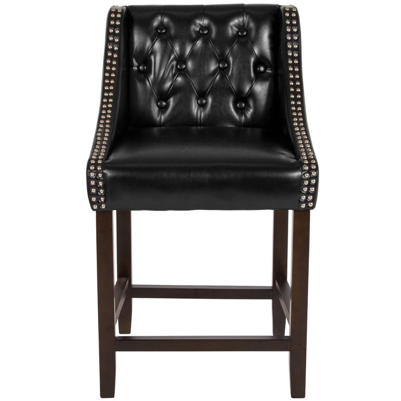 Desaria Transitional Tufted  Barstool with Accent Nail Trim, Counter Stool (24" Seat Height), Black