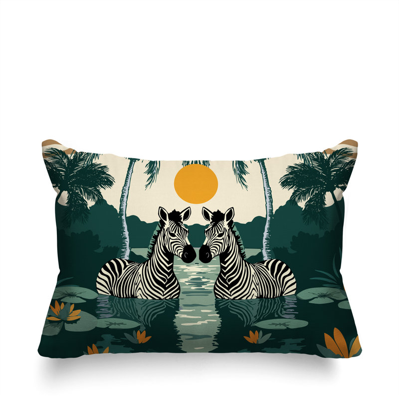 Oreiller rectangulaire réversible intérieur / extérieur Alva Zebra, Rectangle H 18 po x l 25 po, Vert