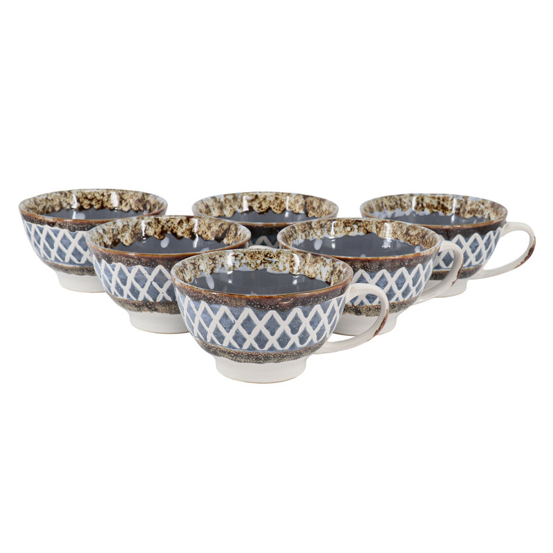 Meritage Otis 6 Piece 27 Ounce Stoneware Soup Bowl with Handle Set in Cobalt, Gray