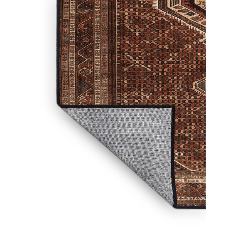 Machine Washable Persian Brown Area Rug, Rectangle 5' x 7'