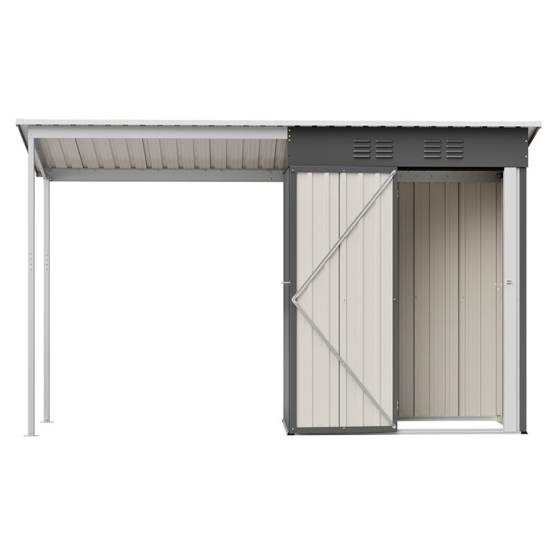 Remise durable en acier galvanisé de 5 pi x 3 pi et abri de jardin, rangement facile à assembler avec pergola ouverte, remise tout-en-un 2 en 1 pour le rangement des outils, le patio et la cour