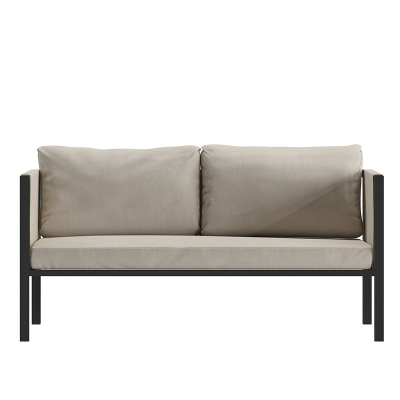 Annegriet Steel Frame Loveseat with Included Cushions and Storage Pockets, Dark Beige