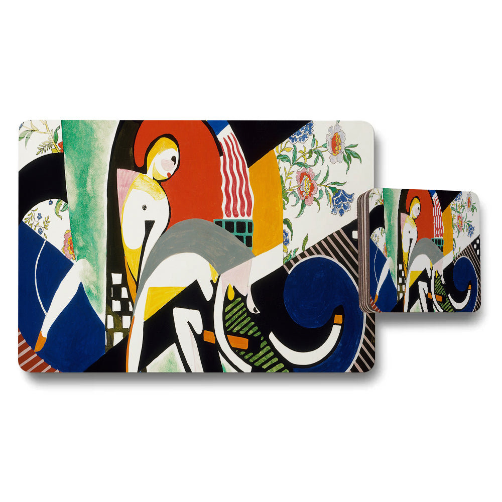 Abstract Art Placemat and Coaster Set Colorful Geometric Design for Dining