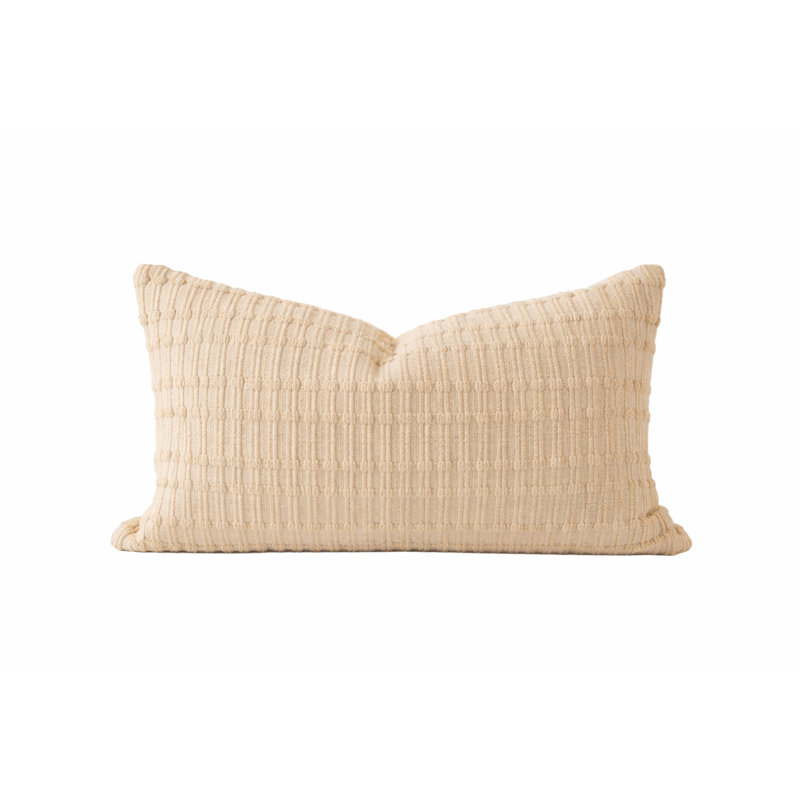 Housse de coussin décoratif en mélange de coton texturé beige 12 po x 20 po, Beige, Rectangle 12"H x 20"W