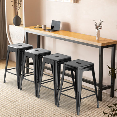 Metal Bar Stools Set of 4, Counter Height Bar Stools 24 Inches Industrial Bar Chairs Patio Stool Indoor-Outdoor Counter Height Stools with Square Seat