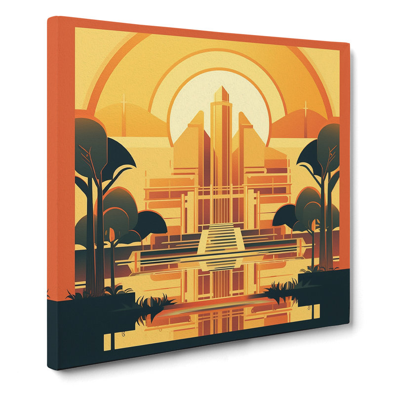Art Deco Sunset Vintage Art No.2 - Wrapped Canvas - Framed Print, 50cm H x 50cm W x 3cm D