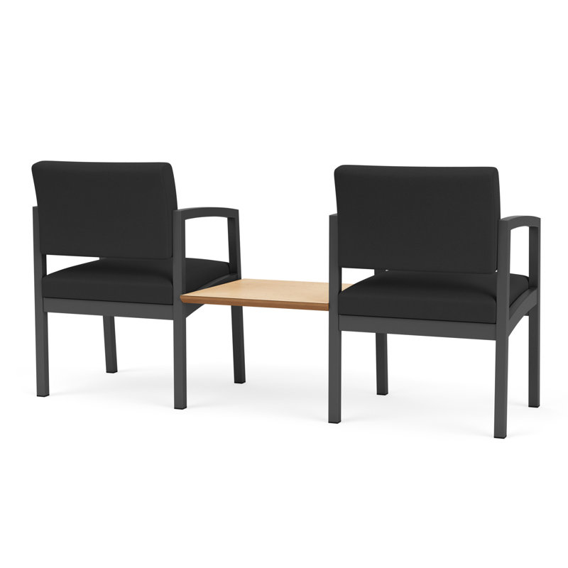 Structure tandem 2 places avec table centrale en acier Lenox, Gris anthracite / érable naturel, Chêne Naturel