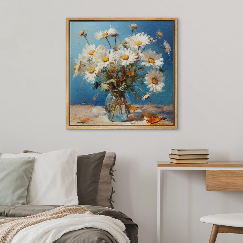 «Daisy Flower In A Vase View», reproduction d'art sur toile encadrée, H 16 po x l 16 po, Naturel