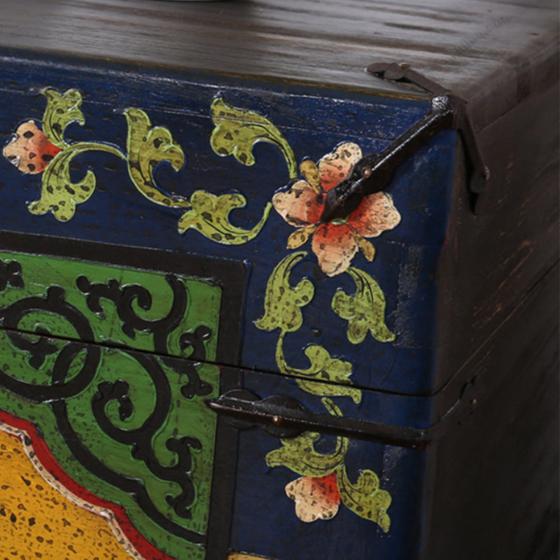 Large Retro Distressed Solid Wood Accent Trunk