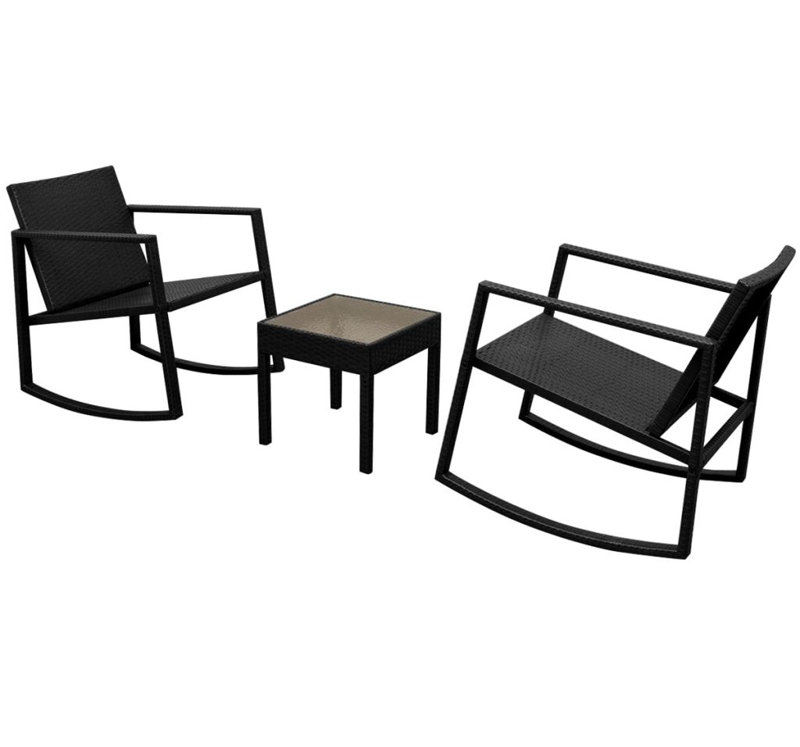 Aline 2 Seater Rattan Conversation Set, Black