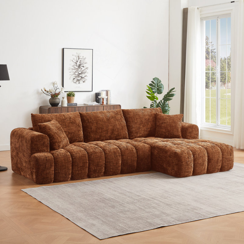 Canapé modulaire surdimensionné en L Chenille, design minimaliste, canapé-lit confortable pour les salons, les appartements et les espaces de réception