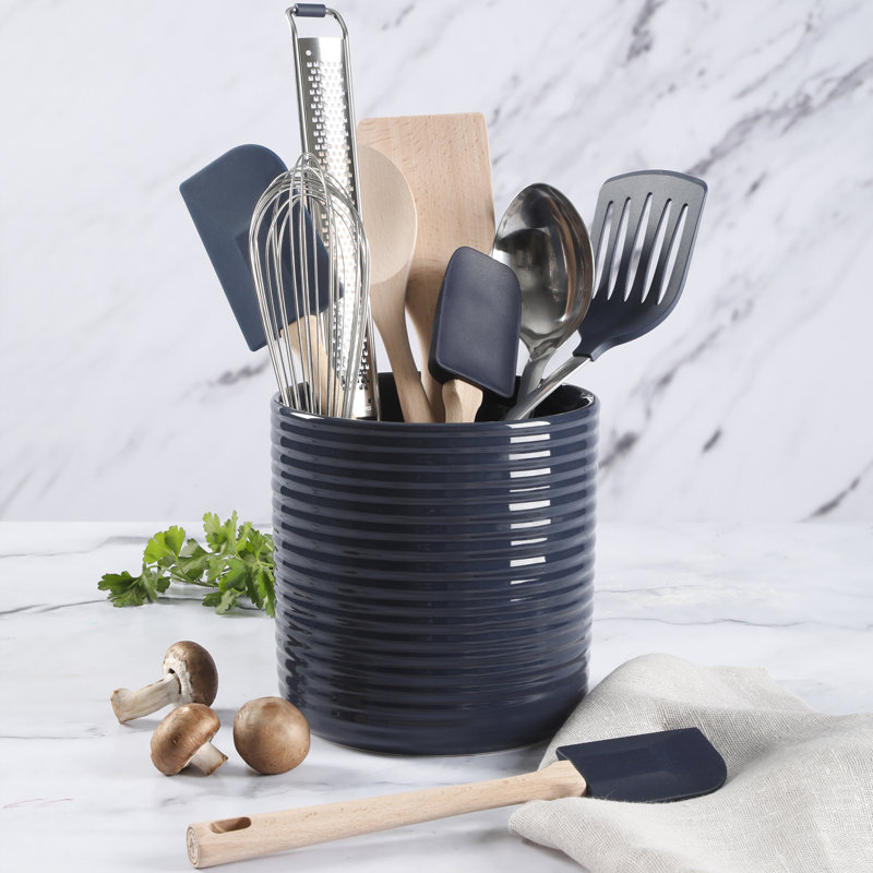 Navy Blue 10-Piece Kitchen Tool Set with Ceramic Crock