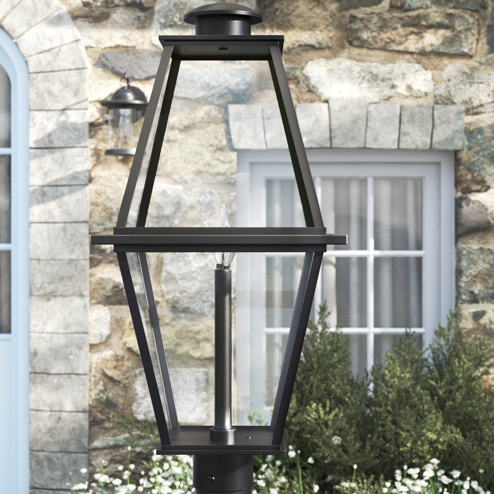 Asuka Transparent Metal Outdoor Lantern Head, Textured Black