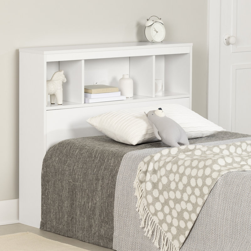 Twin White Wood Bookcase Headboard with Storage