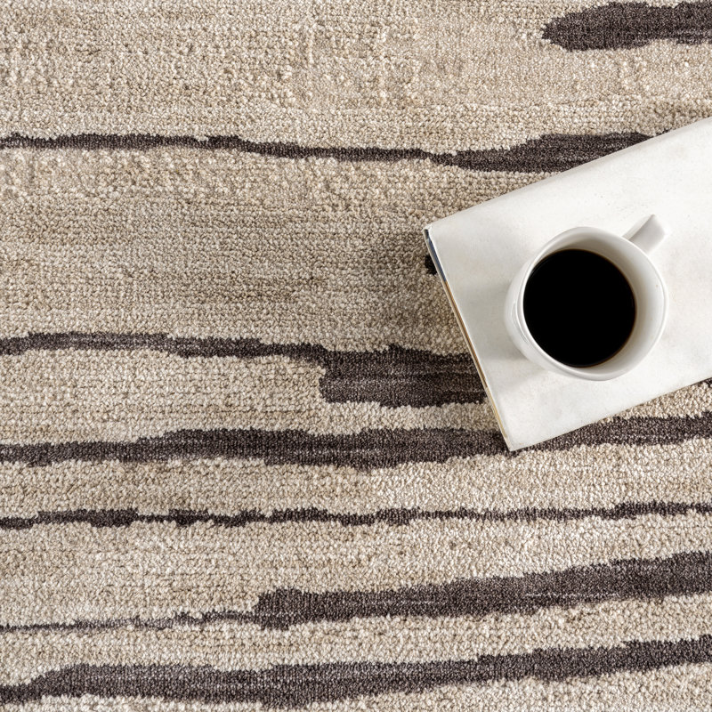 Beige and Brown Synthetic Stripe Rectangular Area Rug, 2' x 3'