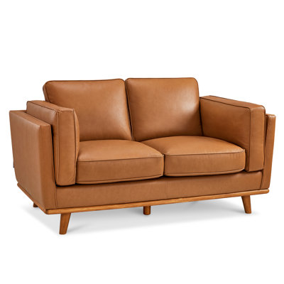 Napa Leather Couch, Leather Loveseat Sofa for Living Room, Leather Office Couch, Solid Wood Accent