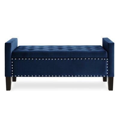 Upholstered Navy Bench - Storage And Comfort Union Armrest Seat Velvet Soft Touch