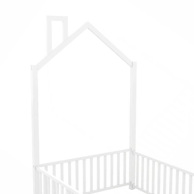 Lit plateforme en métal avec garde-corps et cheminée, blanc, Lit simple