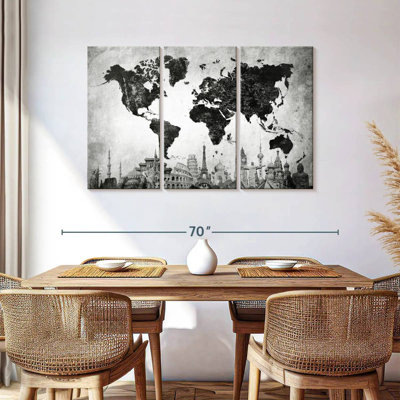 «Charcoal Black World Map», reproduction sur toile