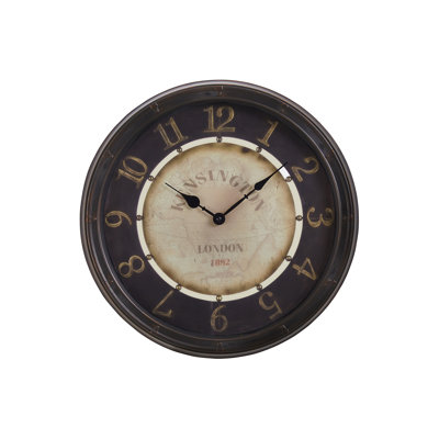 Clocks, 16" Round, Wall Clock, Antique Brown, Transitional