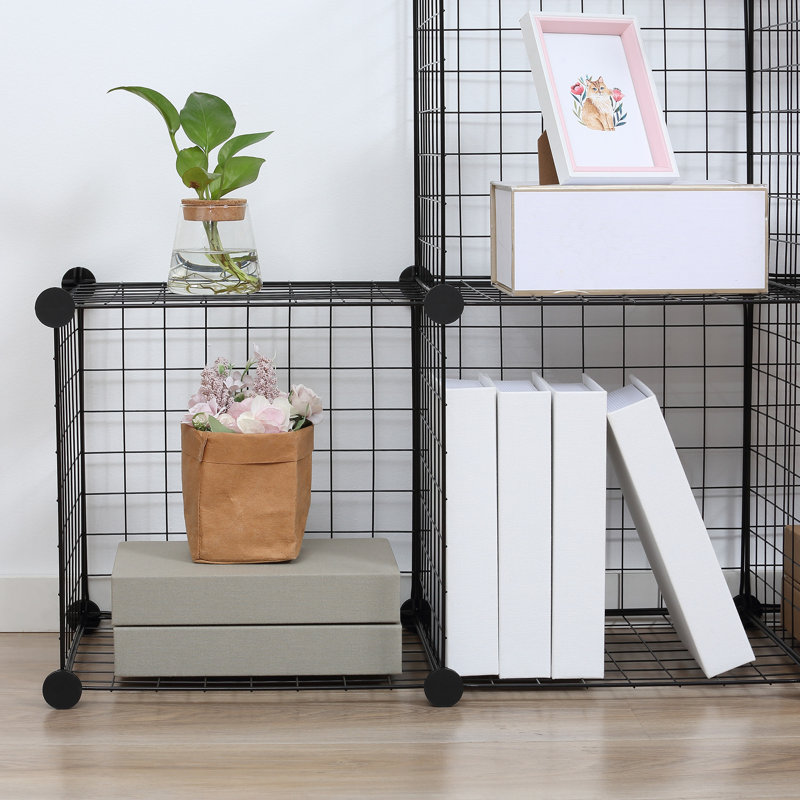 HOMCOM DIY 6 Cube Metal Wire Rack Interlocking Storage Cabinet, Black