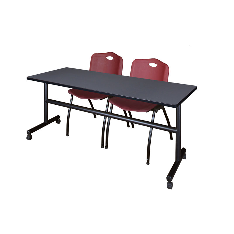 Table de nidification Nickls, 2 chaises empilables, H 29 po x l 72 po x P 24 po, Gris / Bourgogne