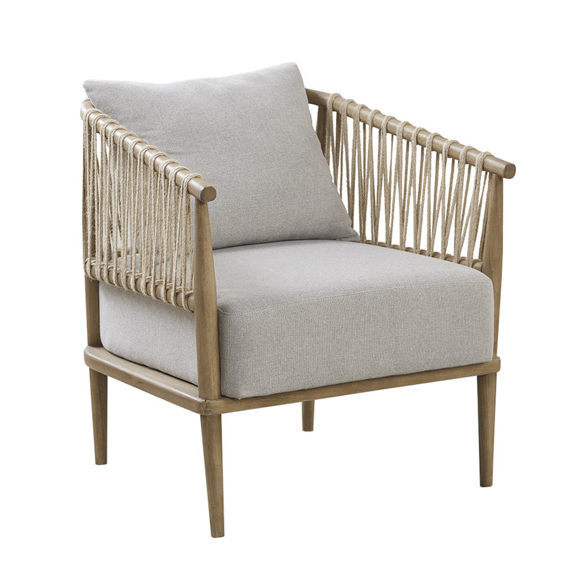 Chaise de salon transitionnelle avec accoudoirs en bois massif et rembourrage confortable avec accoudoirs arrondis et rembourrage en mousse souple au design élégant