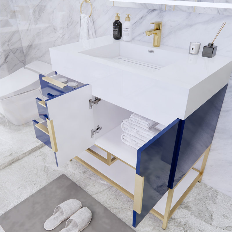 Ensemble de meuble-lavabo simple 36 po Sevara, Bleu